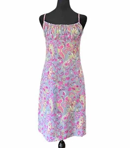 Vintage Jonathan M Gray Pink Paisley Sun Dress Sz 5 Ruched Y2k Boho Milkmaid 90s - Picture 1 of 8