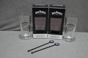 2x Jack Daniel's Hi Ball Tumbler Tall Whisky Glass In Gift Box 2021 + Stirrers