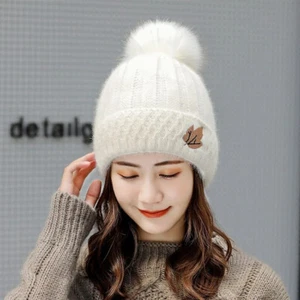Winter Thick Warm Fleece Knit Hat Women Lady Pompom Beanie Skullies Outdoor Caps - Picture 1 of 10