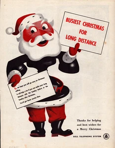 Bell Telephone Santa Christmas Long Distance Busy Phone Vintage Print Ad 1946 - Picture 1 of 4