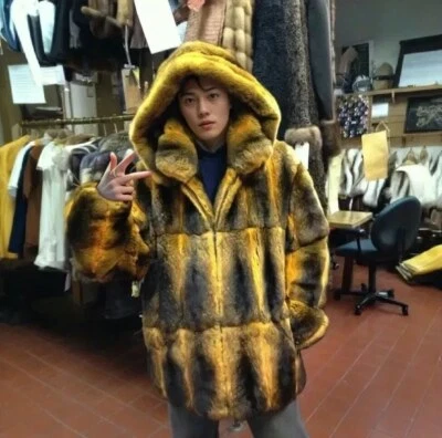 Hombres Real Rex Abrigo de Piel de Conejo Chaqueta con Capucha Invierno Natural Chinchilla Prendas Exteriores Gruesas Foto 1 de 3