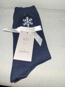 Auden Crew Socks Navy Blue Embroidered Women's Size 4-10 Soft - Picture 1 of 5