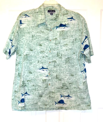 HOOK & TACKLE Fishing Life Green Short Sleeve Shirt Men 2XL Button Up Fish Print - Image 1 of 4