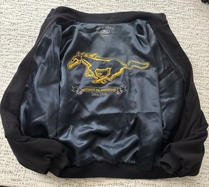 Bomber Jacket 1999 Ford Mustang 35th Anniversary Cashmere Satin Navy Black - Picture 1 of 6