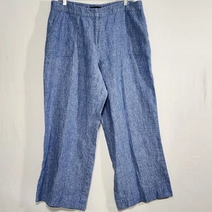 Talbots Pants Size 16 Coastal Linen Blue Straight Leg Pockets Zip Work Travel - Imagen 1 de 13