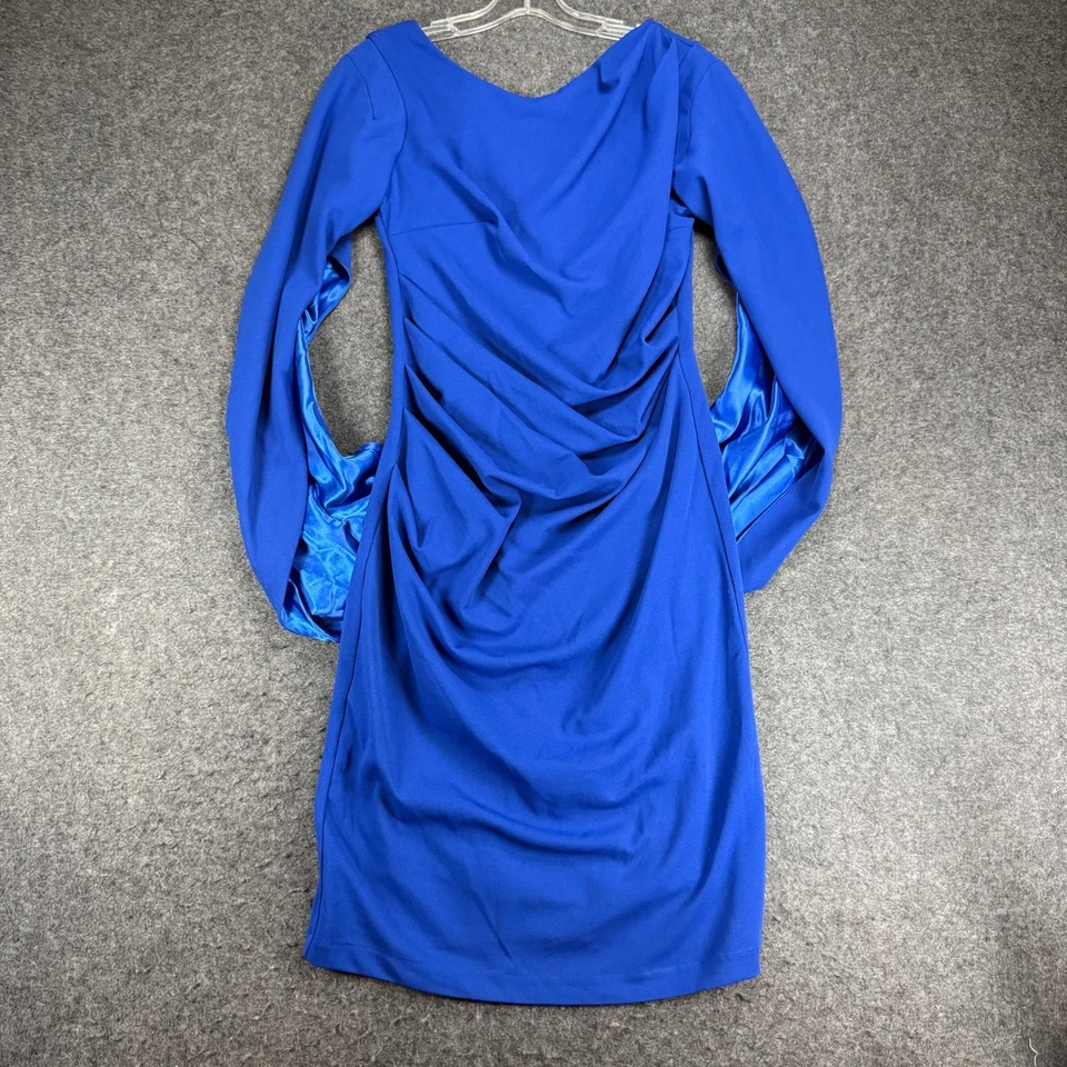 Midnight Velvet Royal Blue Long Bishop Sleeve Ruched Bodycon Dress - Image 1 of 4