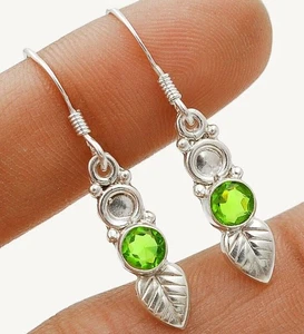 Natural Leaf Peridot 925 Solid Sterling Silver Earrings 1 1/2'' Long @4-9 - Picture 1 of 1