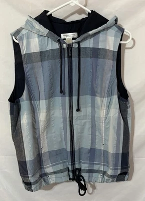 Christopher & Banks Women's Zip Up Vest Size P/XL Blue Plaid Pockets Drawstring - Image 1 of 3