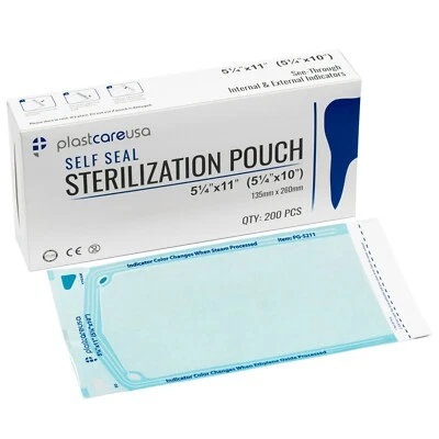 Bolsa de esterilización autosellante 4000, autoclave 5,25" x 10", papel/película azul Foto 1 de 4