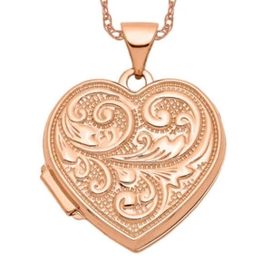 14K Solid Rose Gold Love You Always Heart Photo Locket Necklace - Picture 1 of 3