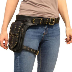 Medieval Leg Bag Vintage Steampunk PU Leather Zip Waist Bag Rivet Belt