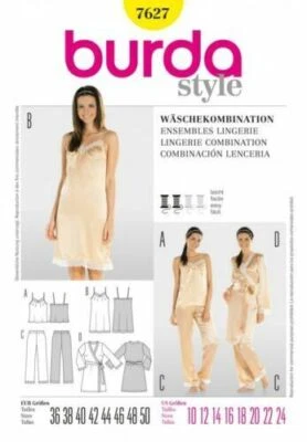 BURDA 7627 LINGERIE NIGHTGOWN PYJAMAS  Sewing Pattern Sizes 10 - 24 Skill: EASY - Image 1 of 4