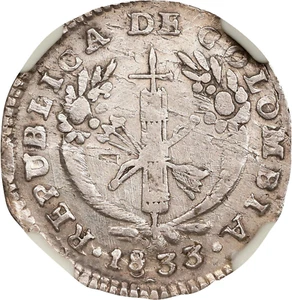 1833-PN RU COLOMBIA REPUBLIC SILVER REAL POPAYAN MINT KM-87.2 NGC XF DETAILS - Picture 1 of 4
