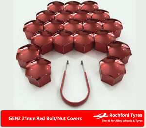 Red Wheel Bolt Nut Covers GEN2 21mm For Daihatsu Charade [Mk1] 77-83