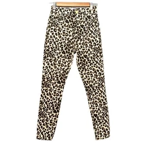 Jeans de mezclilla con marco Ali tiro alto estampado de leopardo cigarrillo beige talla 25 - Imagen 1 de 10