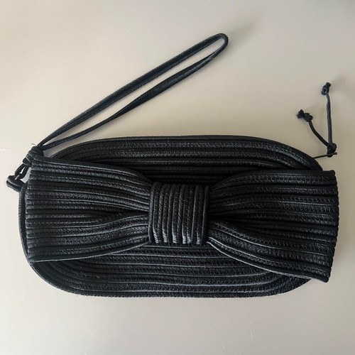ALEXIS MABILLE Bow Clutch Wristlet Bag Purse in BLK Viscose U Good Condition