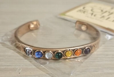 Copper 7 Chakra Crystal Bracelet Adjustable Magnetic Cuff Reiki Healing Gemstone - Image 1 of 4