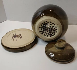 Signed Pot with Lid & Saucer - holes in bottom - planter, garlic keeper, steamer - Picture 1 of 4