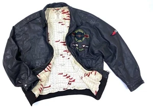 Rare Vintage Division Flyer AIR Pilot OKINAWA Brown Leather Bomber Jacket Size L - Picture 1 of 12