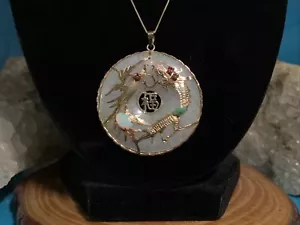 Vintage 14K GOLD & JADE • Chinese Dragon Pendant 18” Necklace • 11.9g (STER1560) - Picture 1 of 17