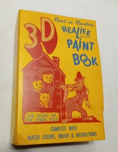 New Vintage 3d Paint by Numbers 3 Little Pigs Book ReaLife Watercolor Brush - Picture 1 of 9