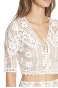 For Love & Lemons Florence Ivory Floral Lace Crop Top Size L NWT - Picture 1 of 7