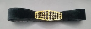 Vintage Carlisle Women's Belt Size S Black Velvet Jeweled Gold Buckle 80s - Picture 1 of 6