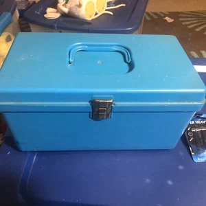 Vintage 12” Wilson Blue Sewing Box Plastic Retro Case with Tray - Picture 1 of 7