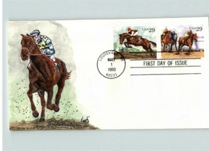 HORSE RACING, Hand Painted 1993 First Day of Issue, canc. Louisville, Kentucky - Picture 1 of 1