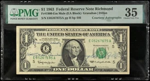 1963 $1 Federal Reserve Note Richmond Courtesy Autographs PMG 25 Choice VF - Picture 1 of 2
