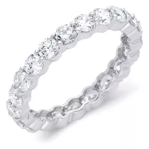 2.60 Ct Round Created Diamond Real 14k White Gold Eternity Bridal Band Ring - Picture 1 of 1