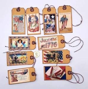 10-4 de julio-patriótico-hecho a mano-cartulina de lino-regalo-colgante-etiquetas - Imagen 1 de 1