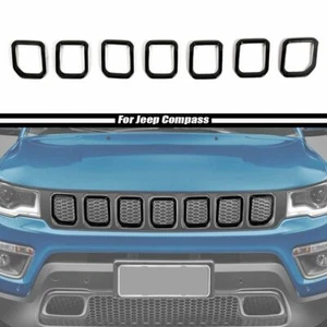 Black Front Grille Grill Insert Cover Trim Ring for Jeep Compass 21+ Accessories - Picture 1 of 8