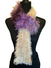 Obd Handmade, Hand Knit Faux Fur Dress Scarf, Variegated Lavender & Ivory
