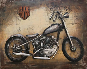 3D Motorcycle Sculpture - Metal Canvas Wall Art - Motorbike Wall Decor-Home Deal - Picture 1 of 4