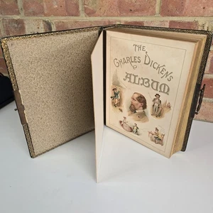 Charles Dickens Leather Photo Album – Vintage Illustrated TEG Gold Antique - Picture 1 of 15