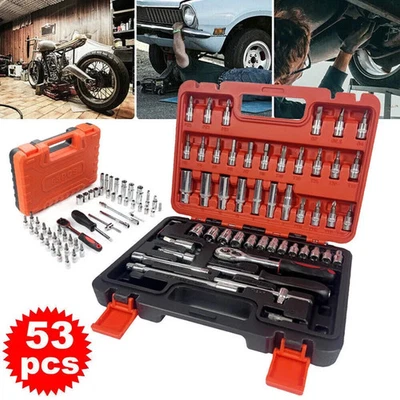 Mechanics Tool Set Kit Socket Ratchet Wrench Set Car Repair Tool w/Case (53-Pcs)