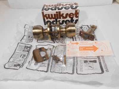 Kwikset Lockset Passage 200G RCL-RCS Grecian Antique Brass Door Knobs.  NOS  - Image 1 of 4