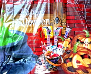 NEW Halloween Basket Arrangement Witch's Legs, Chocolates, Candies, Lollipops - Picture 1 of 5