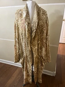 Free People Paisley Light Duster Coat Kimono Robe Bohemian Cottage core Large - Picture 1 of 17