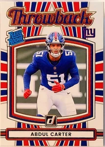 2025 Panini Donruss Throwback Rated Rookie Abdul Carter RC #49 Giants - Foto 1 di 2