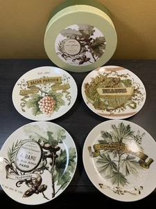 LOT 4 Pcs POTTERY BARN 7” COCKTAIL PLATES FRENCH BEAUNE CHARCUTERIE PARISIEN - Picture 1 of 10