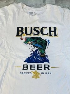 Busch Bier Retro Angeln Herren XL weiß T-Shirt Grafikdruck Party Heckklappe - Bild 1 von 6