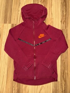 Nike Sportswear Tech Fleece Full-Zip Hoodie Size S Small Maroon Red Boys Kids - Picture 1 of 7