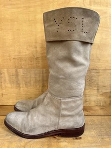 Stivali YSL Yves Saint Laurent marroni cammello scamosciato vitello pieghevoli taglio laser logo EU38,5 - Foto 1 di 18