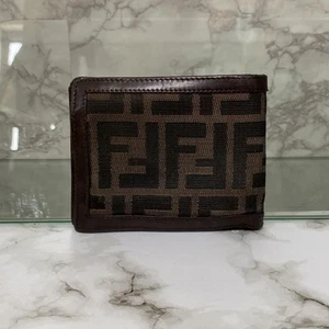 Fendi Zucca Wallet Bifold Brown Black Leather Unisex Made in Italy - Picture 1 of 11