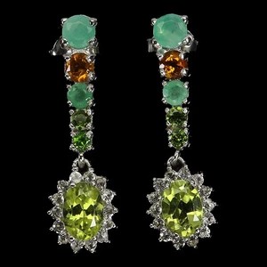 Black Friday 925 Silver Earrings Oval Peridot 7x5mm Citrine Emerald Gemstone - Picture 1 of 14
