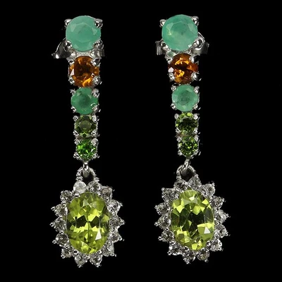 Black Friday 925 Silver Earrings Oval Peridot 7x5mm Citrine Emerald Gemstone - Image 1 of 4