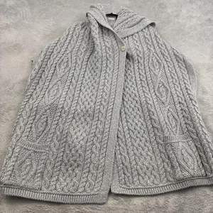 Maglione Aran Crafts donna M/L grigio con cappuccio maglia cavo pescatore lana merino nuovo senza etichette - Foto 1 di 15