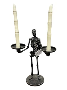 "Candelabro esqueleto negro Halloween 13"" candelabro cerámica granero velas dupe" - Imagen 1 de 13